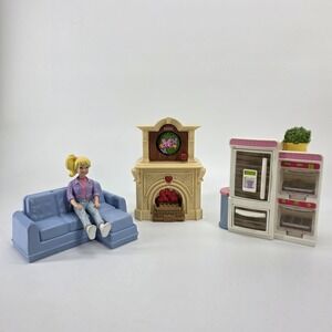 Lot Fisher Price Loving Family Doll Furniture Couch Fireplace Kitchen VIDEO